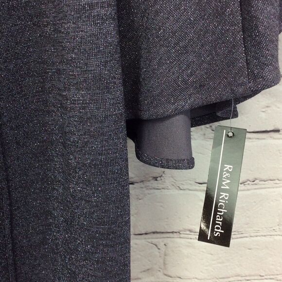 R&M Richards Party Dress Womens Size 14 Navy/Silver Metallic Cruise Bell Sleeve - Picture 9 of 10